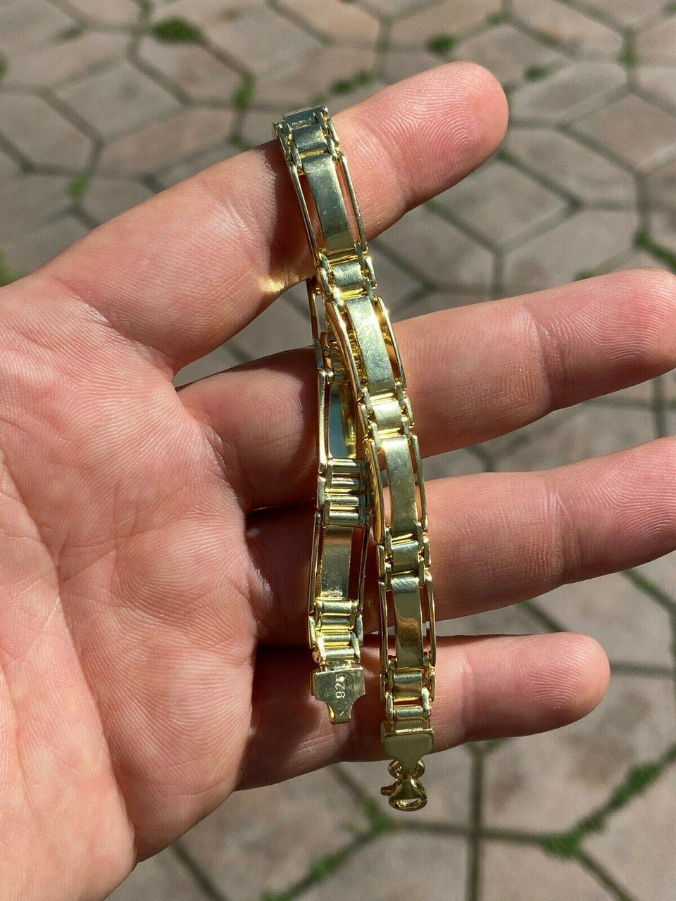 HarlemBling Mens Real Solid 14k Gold Over 925 Sterling Silver Presidential Link Bracelet