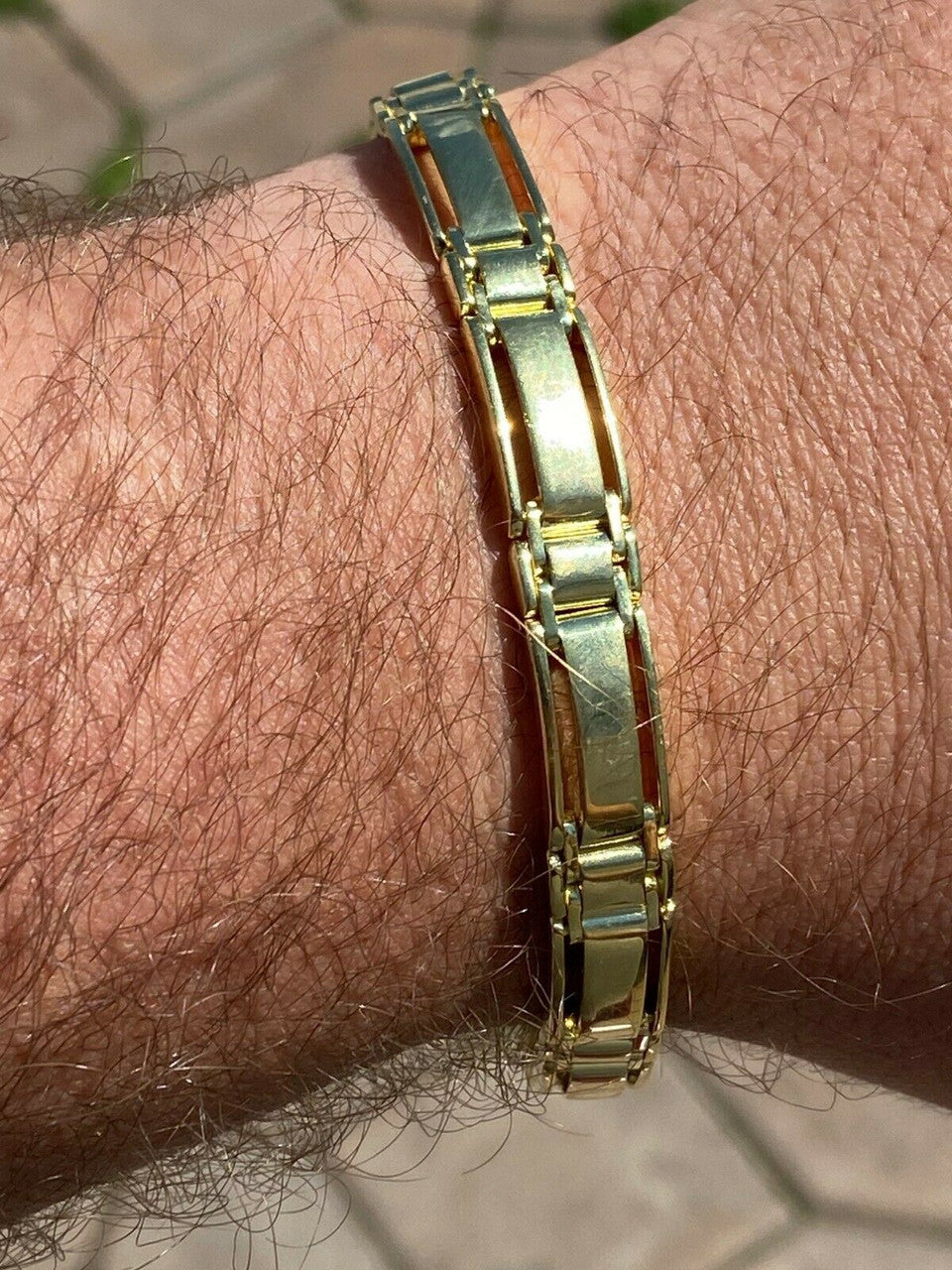 HarlemBling Mens Real Solid 14k Gold Over 925 Sterling Silver Presidential Link Bracelet