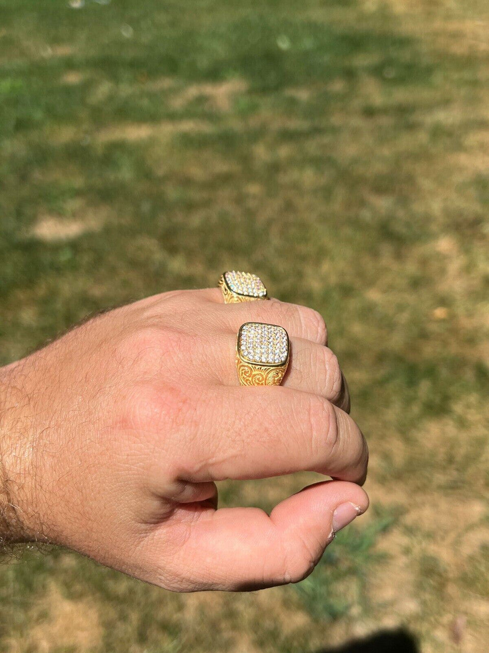 HarlemBling Mens Real Solid 925 14k Gold Plated Iced CZ Ring Hip Hop Size 7 8 9 10 11 12 13