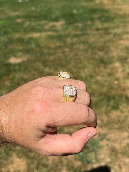 HarlemBling Mens Real Solid 925 14k Gold Plated Iced CZ Ring Hip Hop Size 7 8 9 10 11 12 13