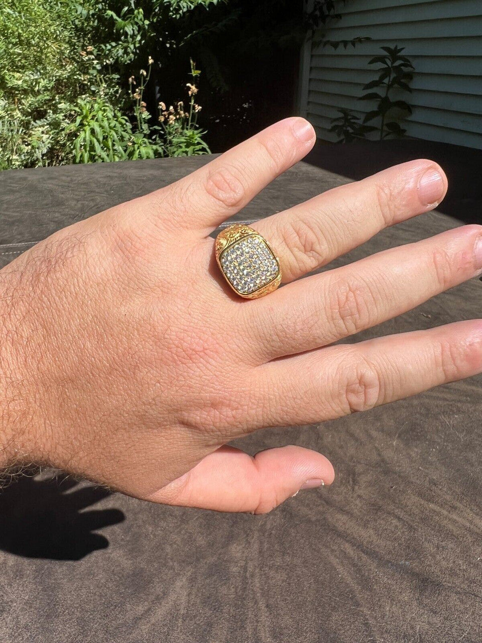 HarlemBling Mens Real Solid 925 14k Gold Plated Iced CZ Ring Hip Hop Size 7 8 9 10 11 12 13