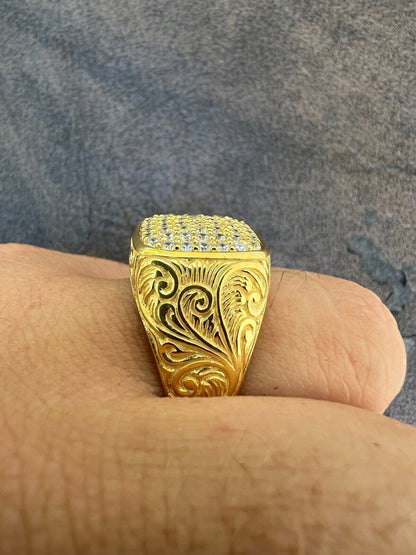 HarlemBling Mens Real Solid 925 14k Gold Plated Iced CZ Ring Hip Hop Size 7 8 9 10 11 12 13