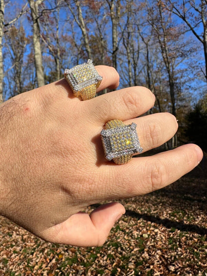 HarlemBling Men's Real Solid 925 Silver 14k Gold Plated MOISSANITE Large 3D Iced HipHop Ring