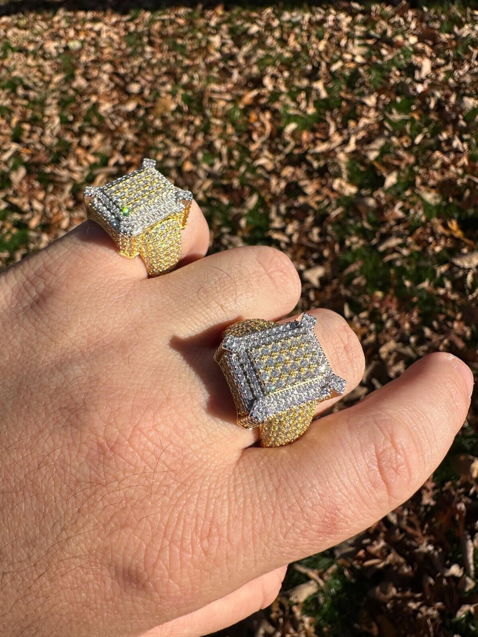 HarlemBling Men's Real Solid 925 Silver 14k Gold Plated MOISSANITE Large 3D Iced HipHop Ring