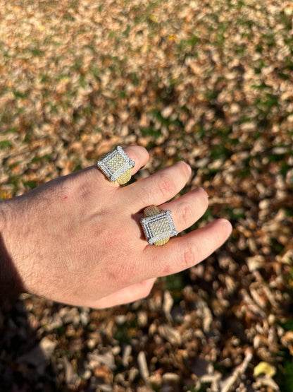 HarlemBling Men's Real Solid 925 Silver 14k Gold Plated MOISSANITE Large 3D Iced HipHop Ring