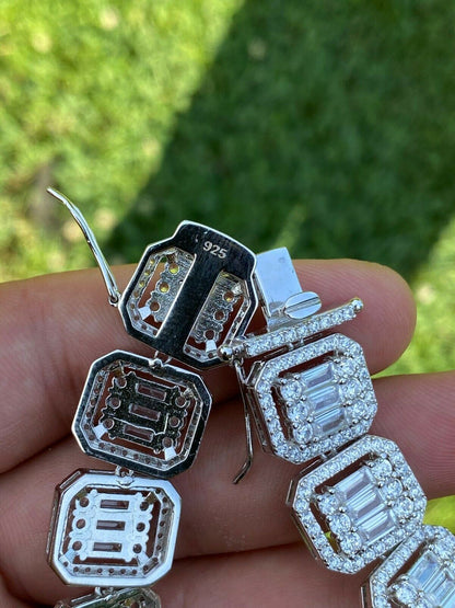 HarlemBling Mens Real Solid 925 Silver Baguette Iced Bracelet 15mm Thick Bust Down Diamonds