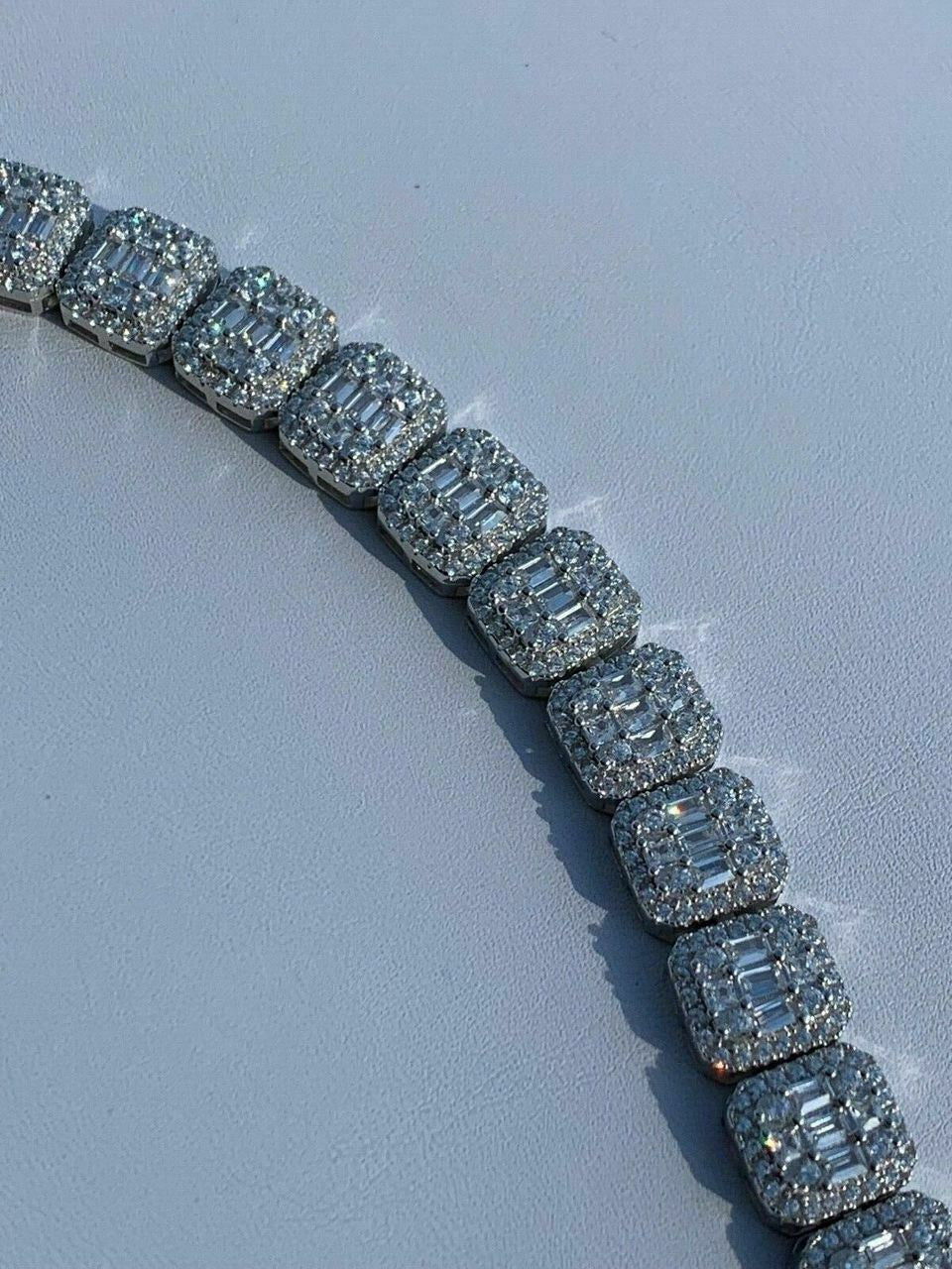 HarlemBling Mens Real Solid 925 Silver Baguette Tennis Bracelet Iced Diamond Flooded Out
