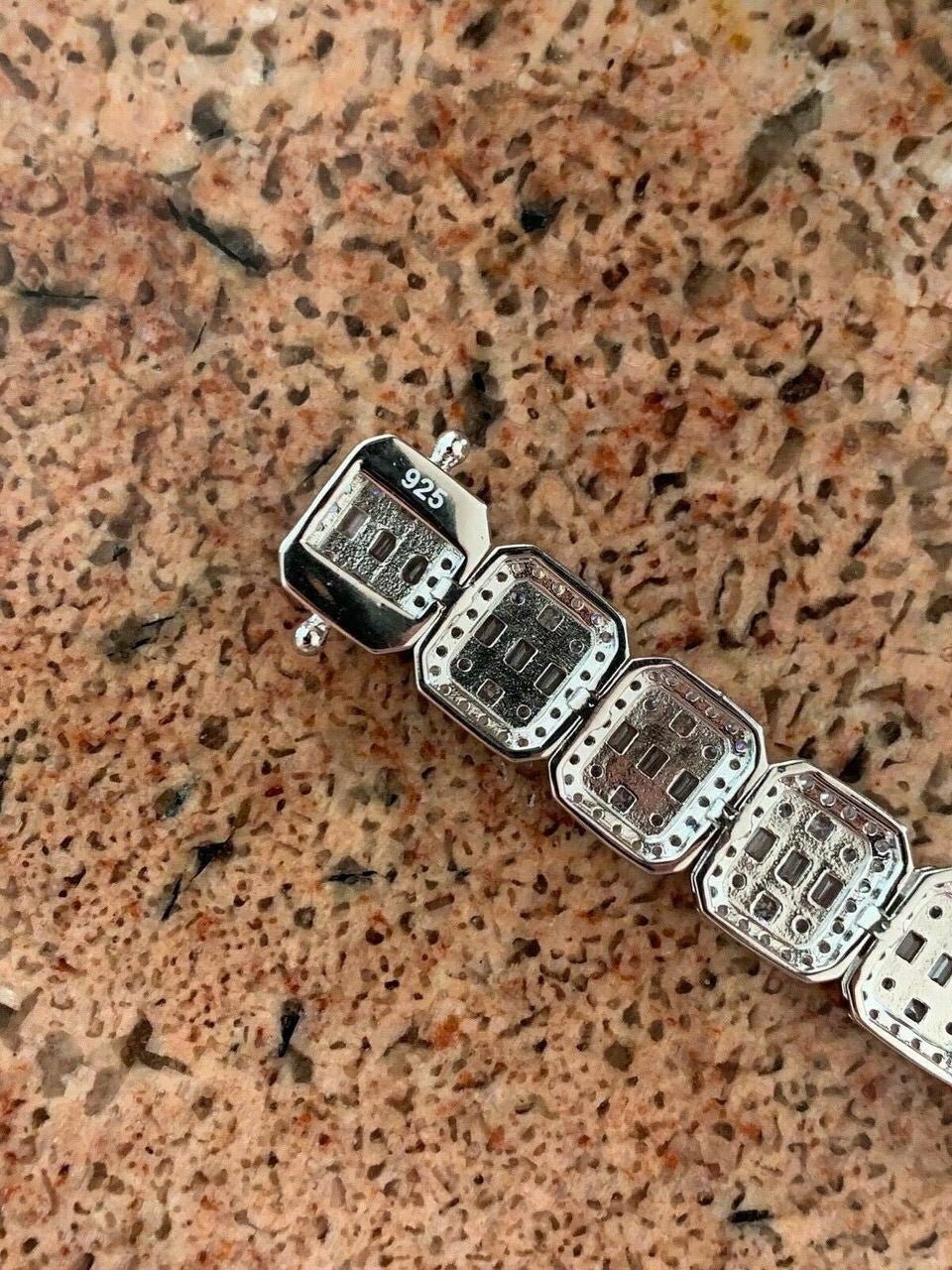 HarlemBling Mens Real Solid 925 Silver Baguette Tennis Bracelet Iced Diamond Flooded Out