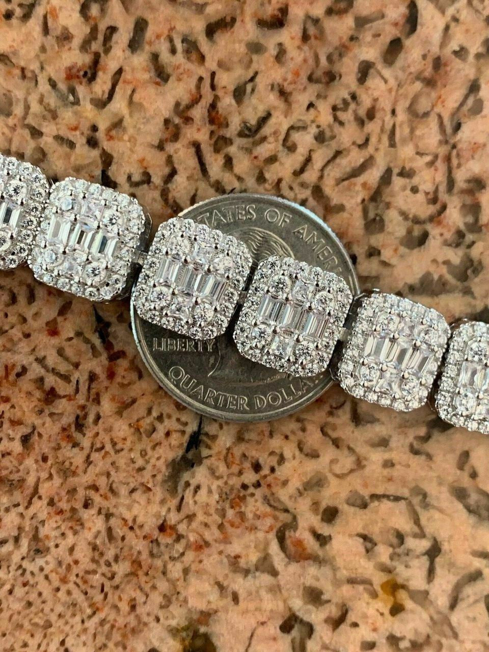 HarlemBling Mens Real Solid 925 Silver Baguette Tennis Bracelet Iced Diamond Flooded Out