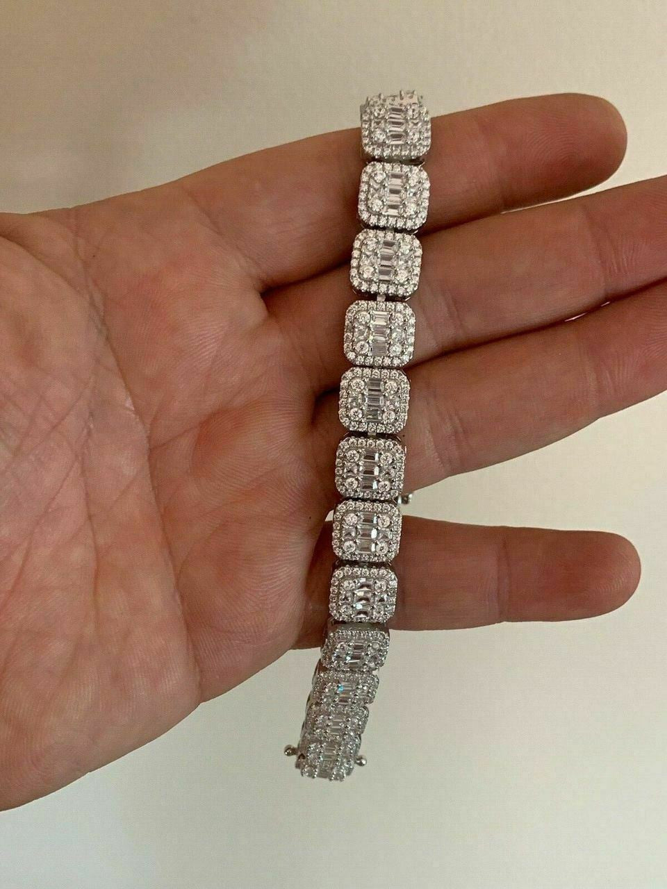 HarlemBling Mens Real Solid 925 Silver Baguette Tennis Bracelet Iced Diamond Flooded Out