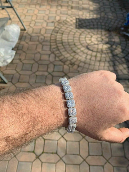 HarlemBling Mens Real Solid 925 Silver Baguette Tennis Bracelet Iced Diamond Flooded Out