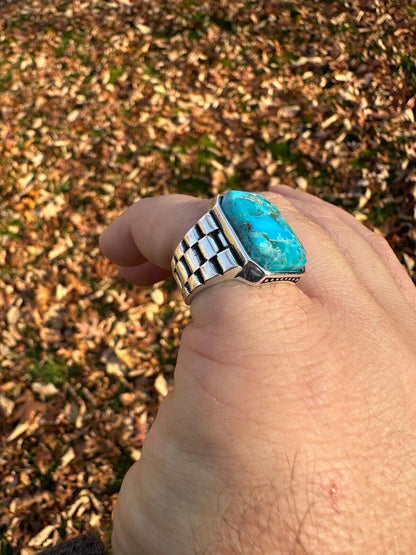 HarlemBling Mens Real Solid 925 Silver Blue Turquoise Natural Native American Gemstone Ring