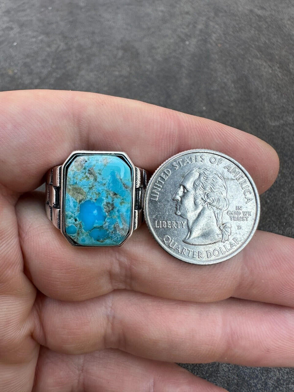 HarlemBling Mens Real Solid 925 Silver Blue Turquoise Natural Native American Gemstone Ring