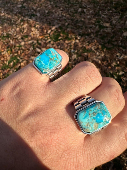 HarlemBling Mens Real Solid 925 Silver Blue Turquoise Natural Native American Gemstone Ring