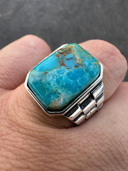 HarlemBling Mens Real Solid 925 Silver Blue Turquoise Natural Native American Gemstone Ring
