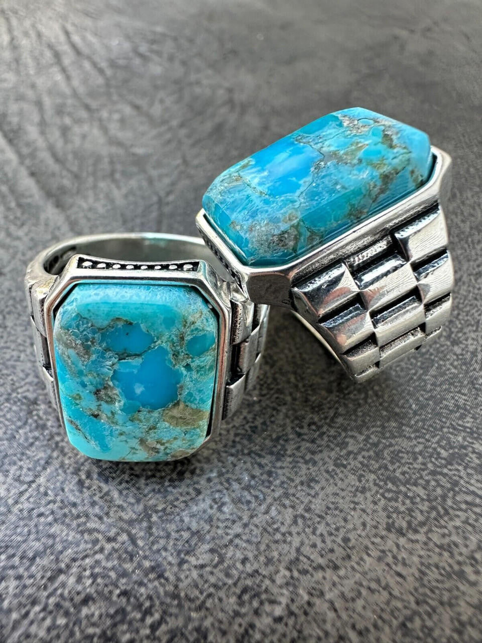 HarlemBling Mens Real Solid 925 Silver Blue Turquoise Natural Native American Gemstone Ring