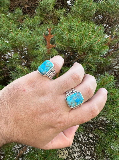 HarlemBling Mens Real Solid 925 Silver Blue Turquoise Natural Native American Gemstone Ring