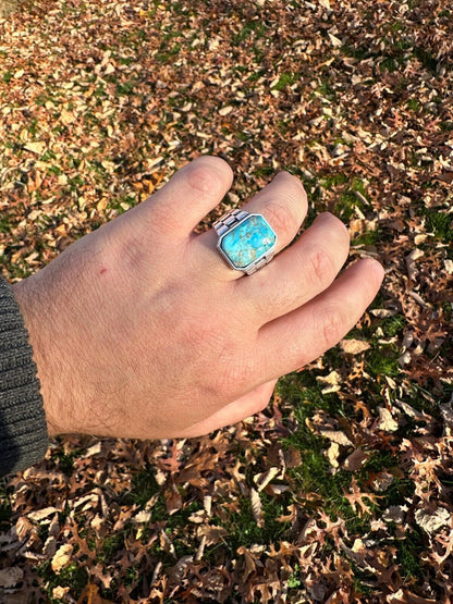 HarlemBling Mens Real Solid 925 Silver Blue Turquoise Natural Native American Gemstone Ring
