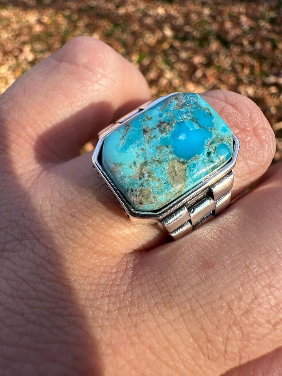 HarlemBling Mens Real Solid 925 Silver Blue Turquoise Natural Native American Gemstone Ring