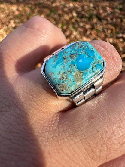 HarlemBling Mens Real Solid 925 Silver Blue Turquoise Natural Native American Gemstone Ring