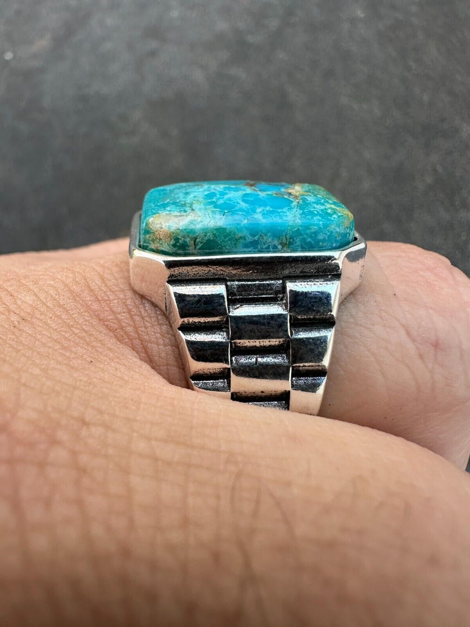 HarlemBling Mens Real Solid 925 Silver Blue Turquoise Natural Native American Gemstone Ring