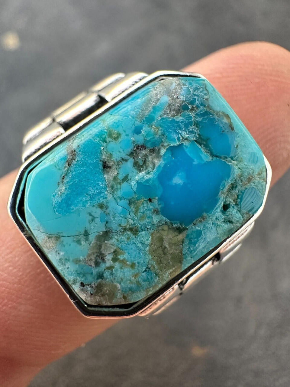 HarlemBling Mens Real Solid 925 Silver Blue Turquoise Natural Native American Gemstone Ring