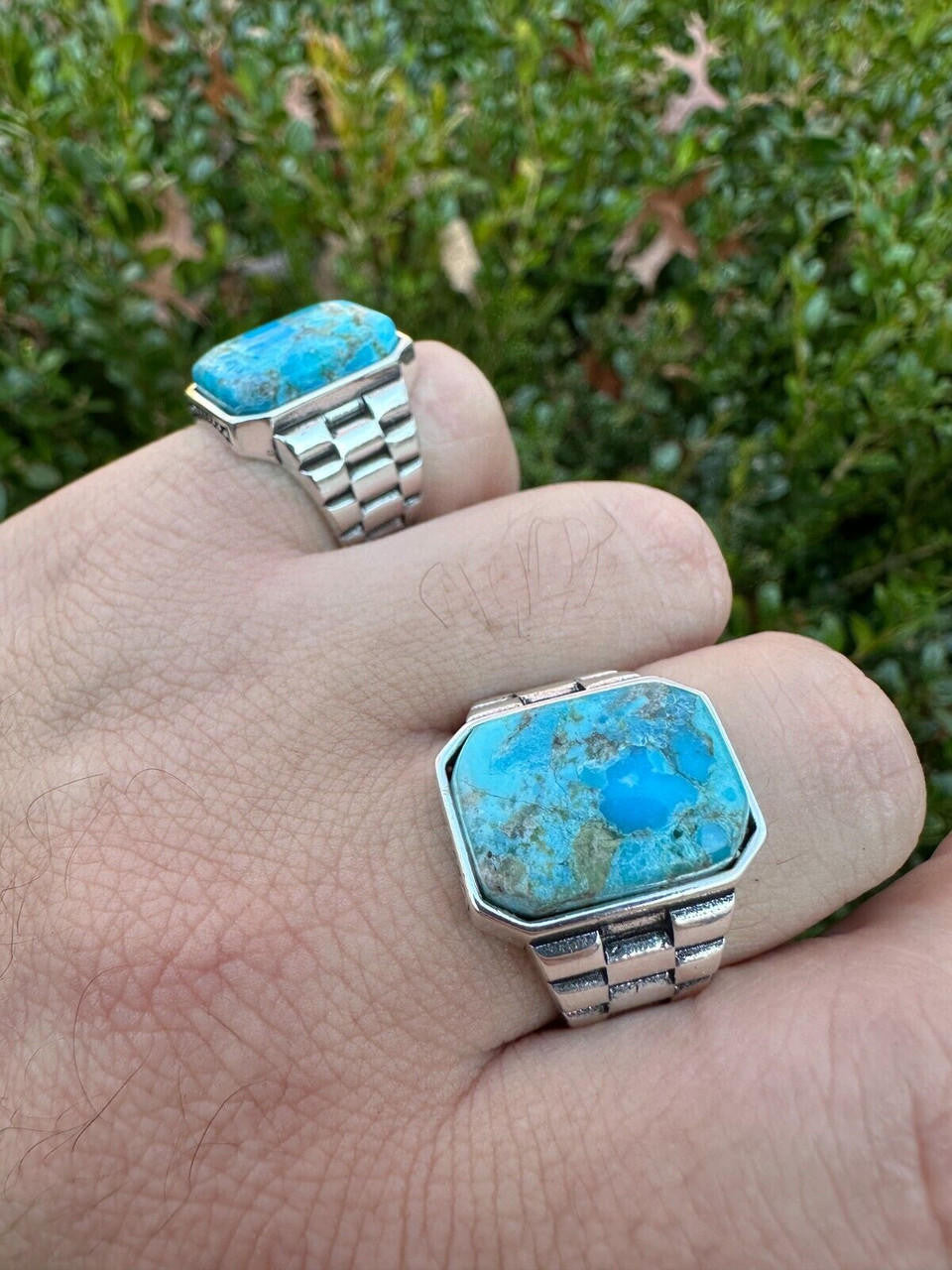 HarlemBling Mens Real Solid 925 Silver Blue Turquoise Natural Native American Gemstone Ring