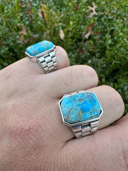 HarlemBling Mens Real Solid 925 Silver Blue Turquoise Natural Native American Gemstone Ring