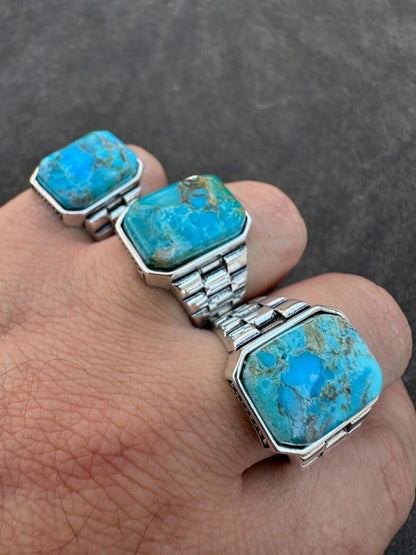 HarlemBling Mens Real Solid 925 Silver Blue Turquoise Natural Native American Gemstone Ring