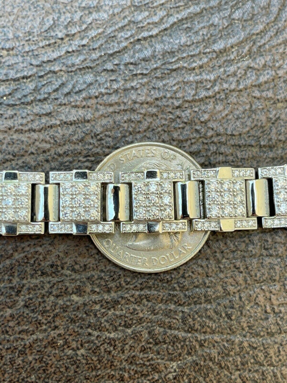 HarlemBling Mens Real Solid 925 Silver Bracelet Iced Diamond Flooded Out Heavy 12mm Hip Hop