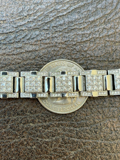 HarlemBling Mens Real Solid 925 Silver Bracelet Iced Diamond Flooded Out Heavy 12mm Hip Hop