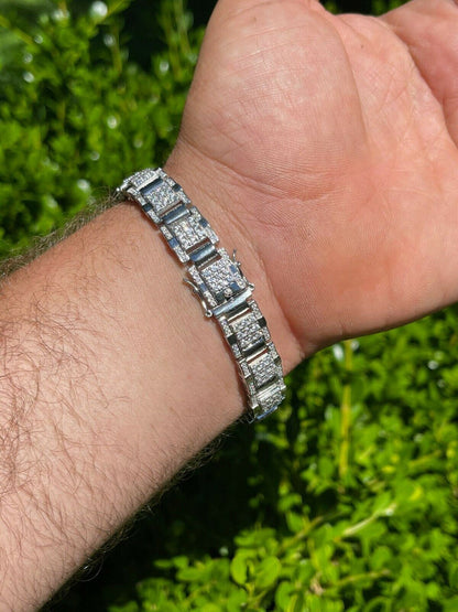 HarlemBling Mens Real Solid 925 Silver Bracelet Iced Diamond Flooded Out Heavy 12mm Hip Hop
