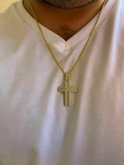 HarlemBling Mens Real Solid 925 Silver Cross Pendant Bust Down Crucifix Necklace Iced CZ