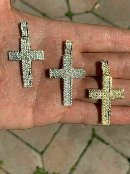 HarlemBling Mens Real Solid 925 Silver Cross Pendant Bust Down Crucifix Necklace Iced CZ