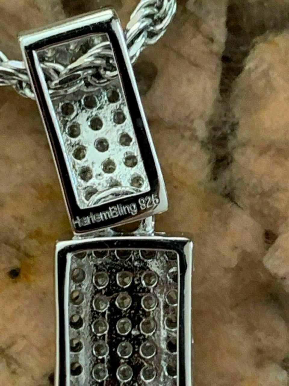 HarlemBling Mens Real Solid 925 Silver Cross Pendant Bust Down Crucifix Necklace Iced CZ