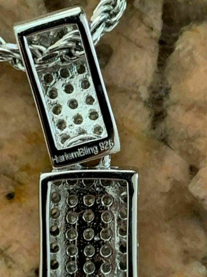 HarlemBling Mens Real Solid 925 Silver Cross Pendant Bust Down Crucifix Necklace Iced CZ