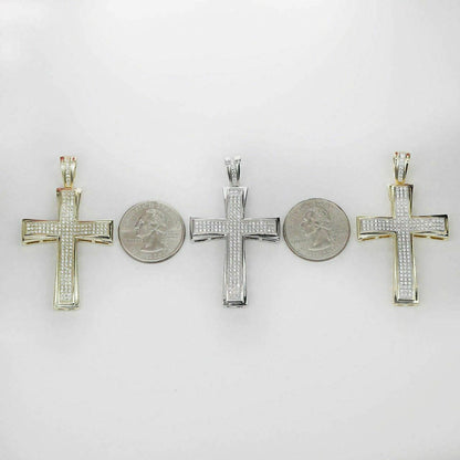 HarlemBling Mens Real Solid 925 Silver Cross W Tennis Chain Pendant Iced Icy Hip Hop Rapper