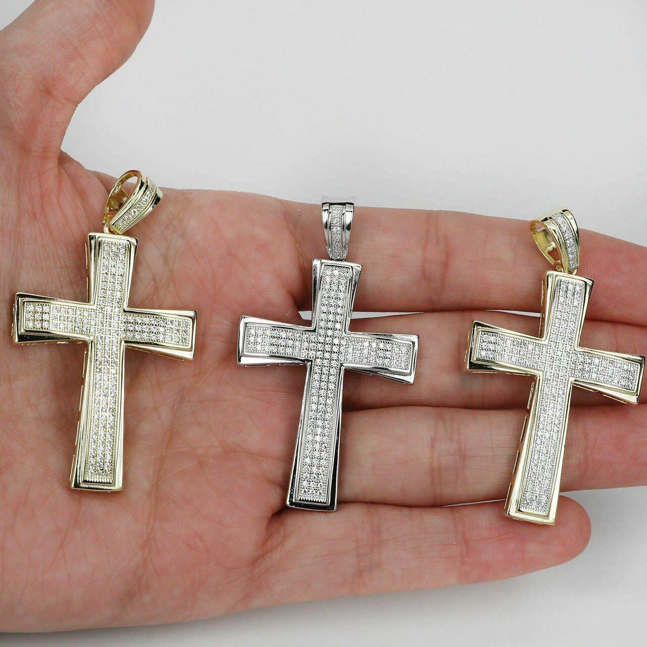 HarlemBling Mens Real Solid 925 Silver Cross W Tennis Chain Pendant Iced Icy Hip Hop Rapper