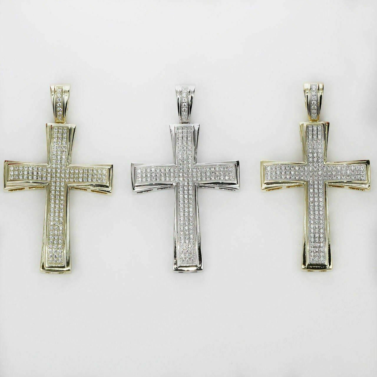 HarlemBling Mens Real Solid 925 Silver Cross W Tennis Chain Pendant Iced Icy Hip Hop Rapper