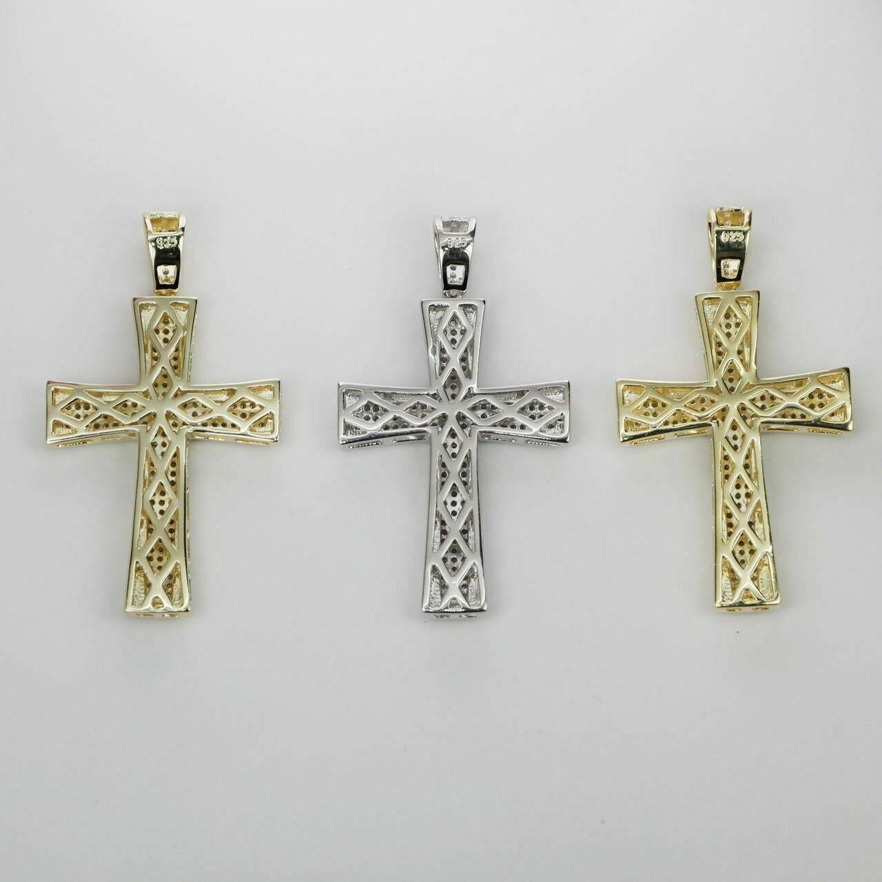 HarlemBling Mens Real Solid 925 Silver Cross W Tennis Chain Pendant Iced Icy Hip Hop Rapper