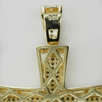 HarlemBling Mens Real Solid 925 Silver Cross W Tennis Chain Pendant Iced Icy Hip Hop Rapper