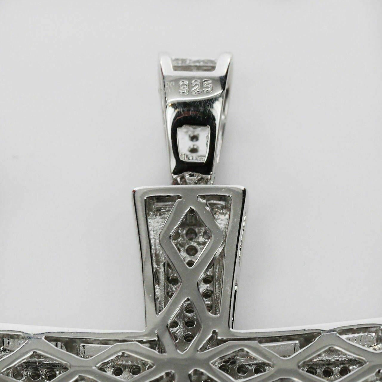 HarlemBling Mens Real Solid 925 Silver Cross W Tennis Chain Pendant Iced Icy Hip Hop Rapper