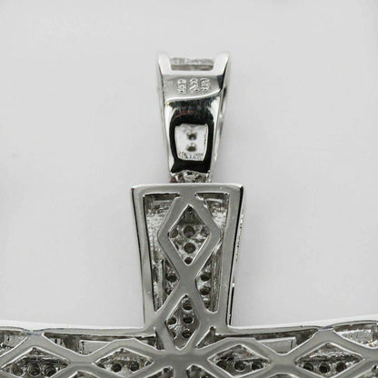 HarlemBling Mens Real Solid 925 Silver Cross W Tennis Chain Pendant Iced Icy Hip Hop Rapper