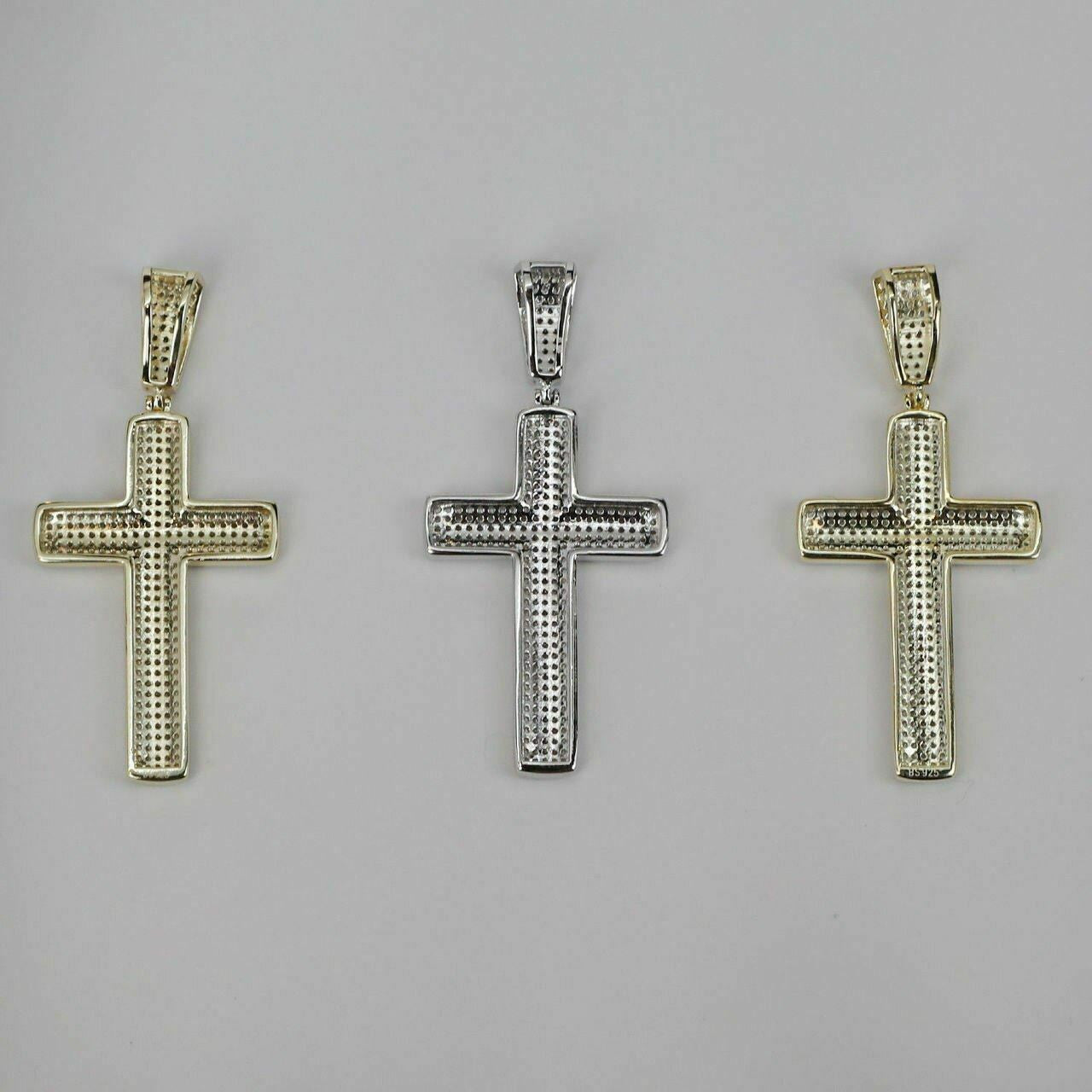Men's Real Solid 925 Silver Cross W. Tennis Chain Pendant Super