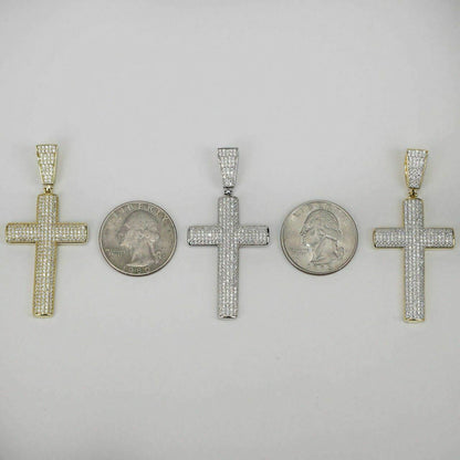 HarlemBling Mens Real Solid 925 Silver Cross W Tennis Chain Pendant Super Iced Man Diamond