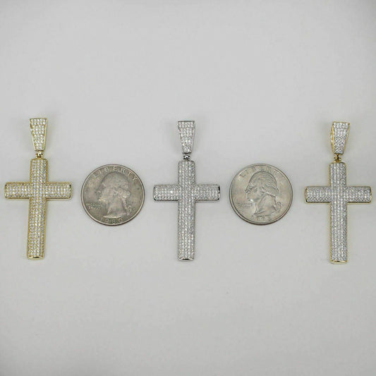 HarlemBling Mens Real Solid 925 Silver Cross W Tennis Chain Pendant Super Iced Man Diamond