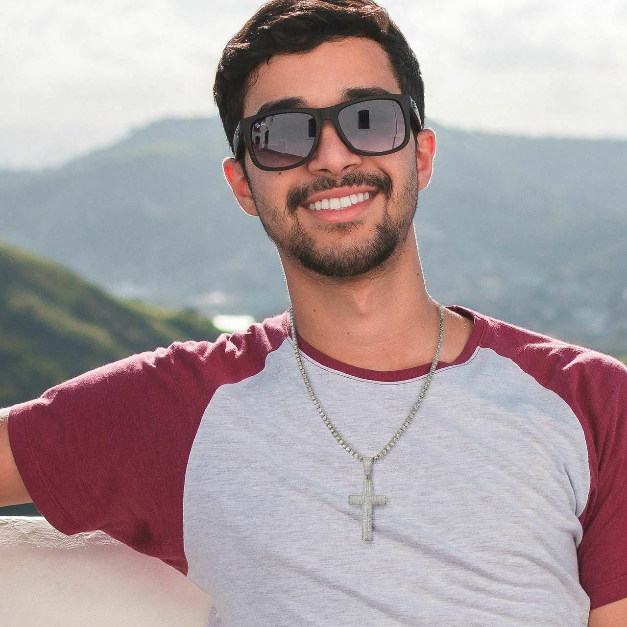 HarlemBling Mens Real Solid 925 Silver Cross W Tennis Chain Pendant Super Iced Man Diamond