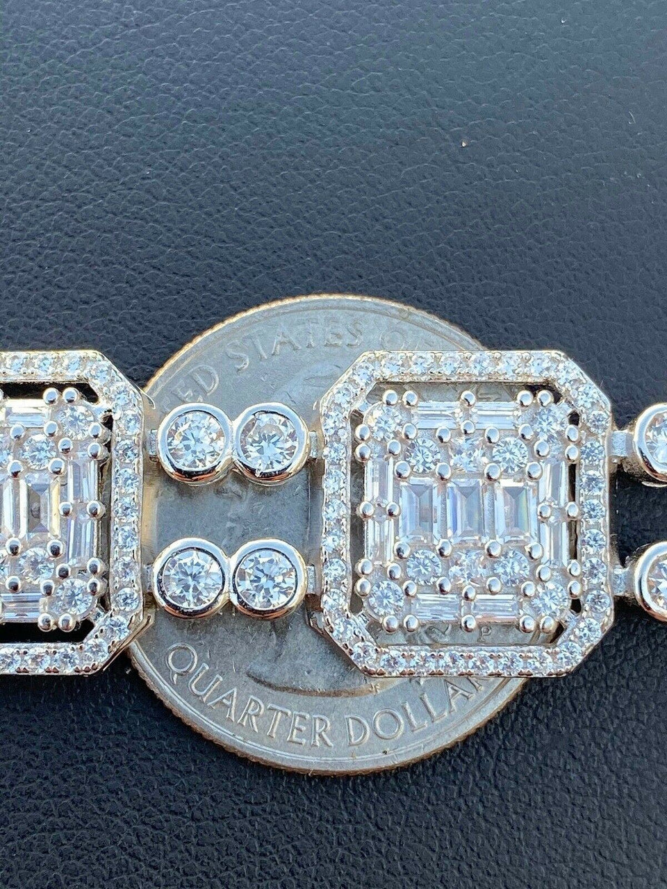 HarlemBling Mens Real Solid 925 Silver Iced Baguette Tennis Bracelet Flooded Out 16mm