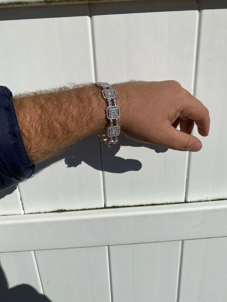 HarlemBling Mens Real Solid 925 Silver Iced Baguette Tennis Bracelet Flooded Out 16mm