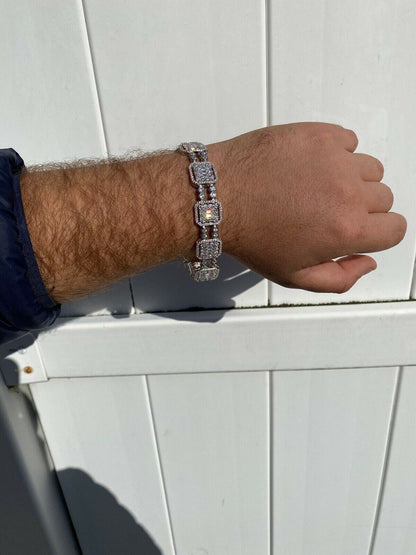 HarlemBling Mens Real Solid 925 Silver Iced Baguette Tennis Bracelet Flooded Out 16mm